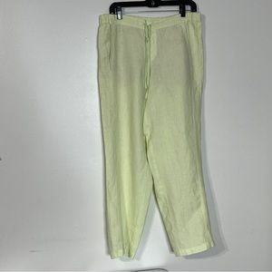J Jill Casual 100% Linen Yellow Pockets Drawstring Pull On Pants